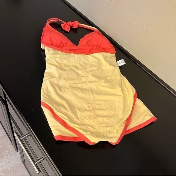 Coco Rave body contouring one piece swimsuit, orange, full coverage overskirt M - Picture 9 of 16